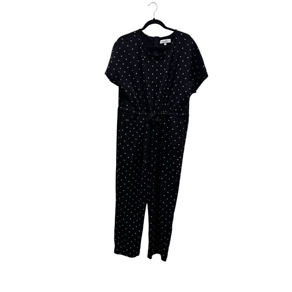 Piper & Scoot XXL Black Cream Polka Dot Romper Jumpsuit Tie Waist